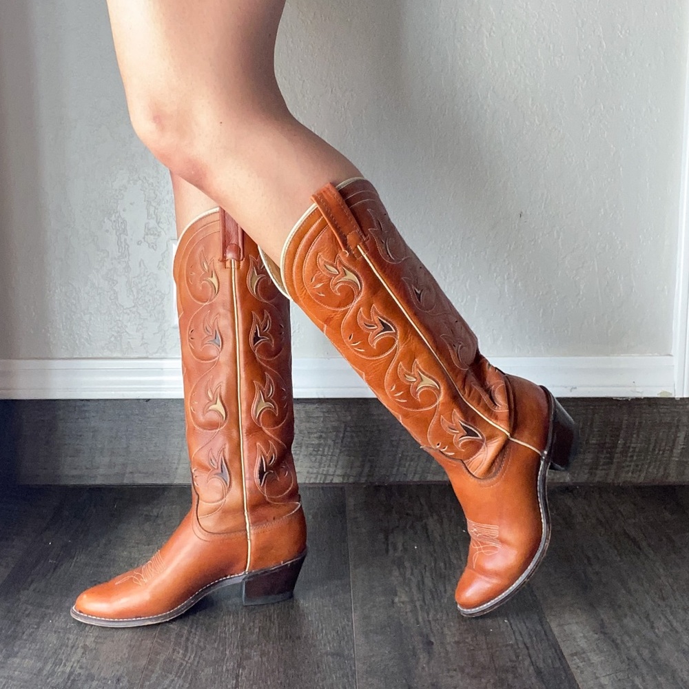 Vintage ACME Brown Leather Cowgirl Boots 5 1/2 C